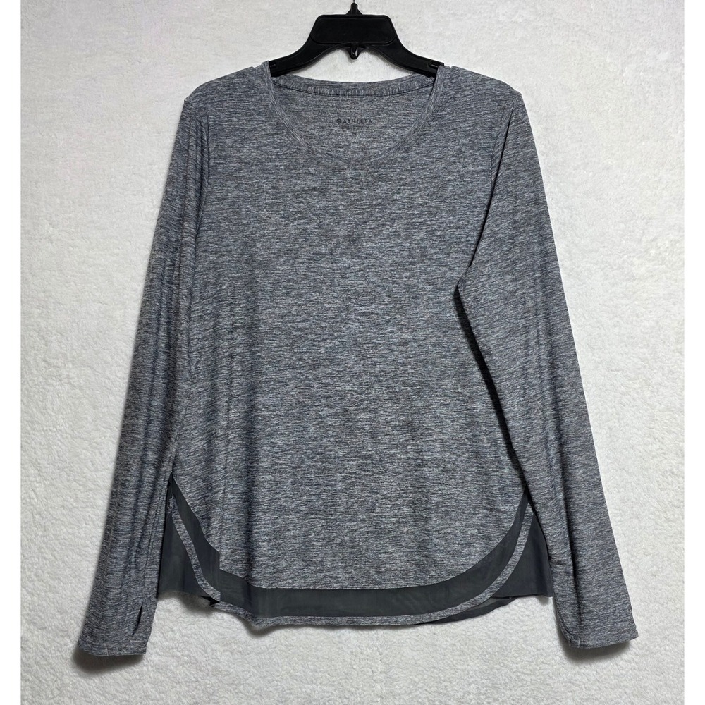 Athleta Women's Gray Space Dye Mesh Trim Long Sleeve Workout Top Size M